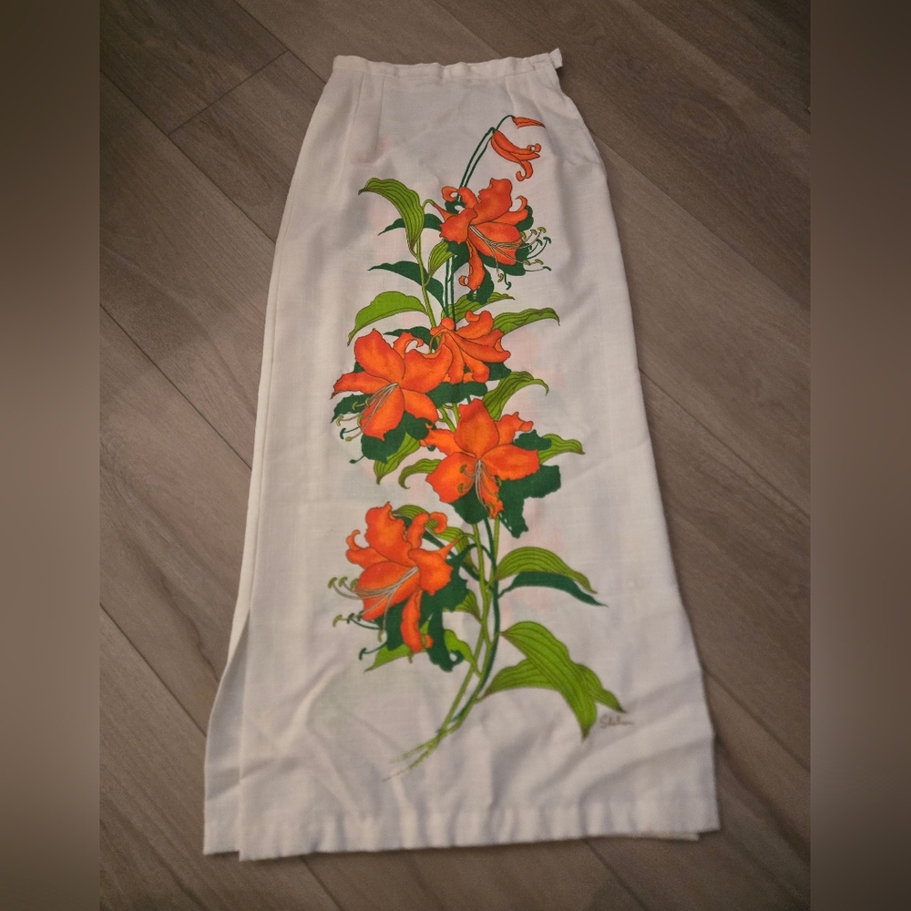 Vintage 1970s? Alfred Shaheen Linen Skirt